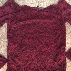 Off shoulder Lace burgundy top size medium
